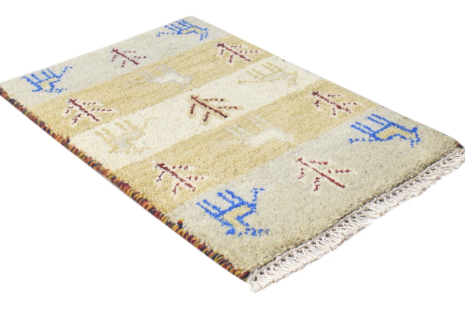 1' X 2' Rug Wool Beige Southwestern Hand Knotted American Tribal Small Carpet 7865061474453