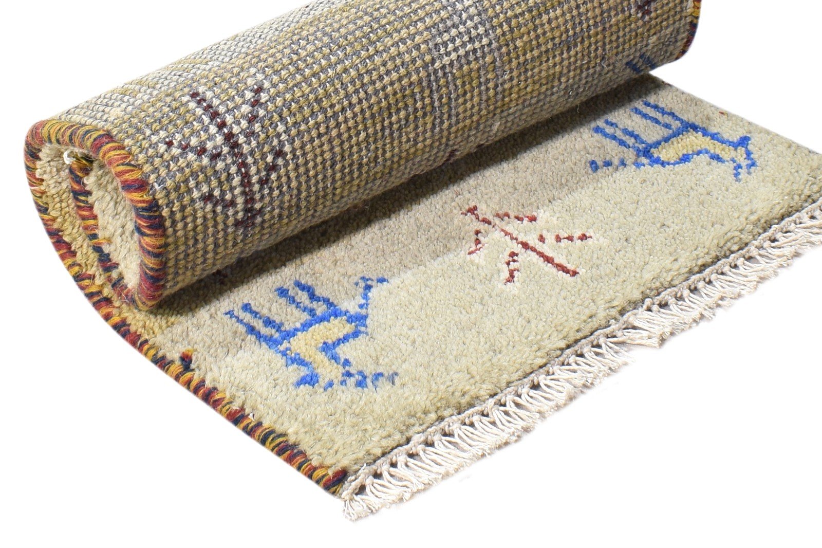1' X 2' Rug Wool Beige Southwestern Hand Knotted American Tribal Small Carpet 7865061474453