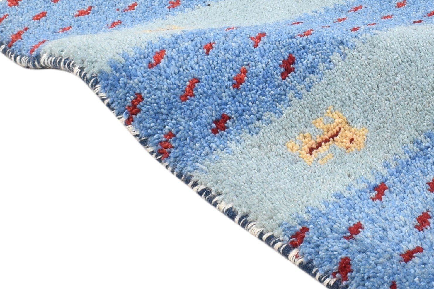 1' X 2' Rug Wool Blue Modern Hand Knotted American Tribal Small Carpet 7865186386069
