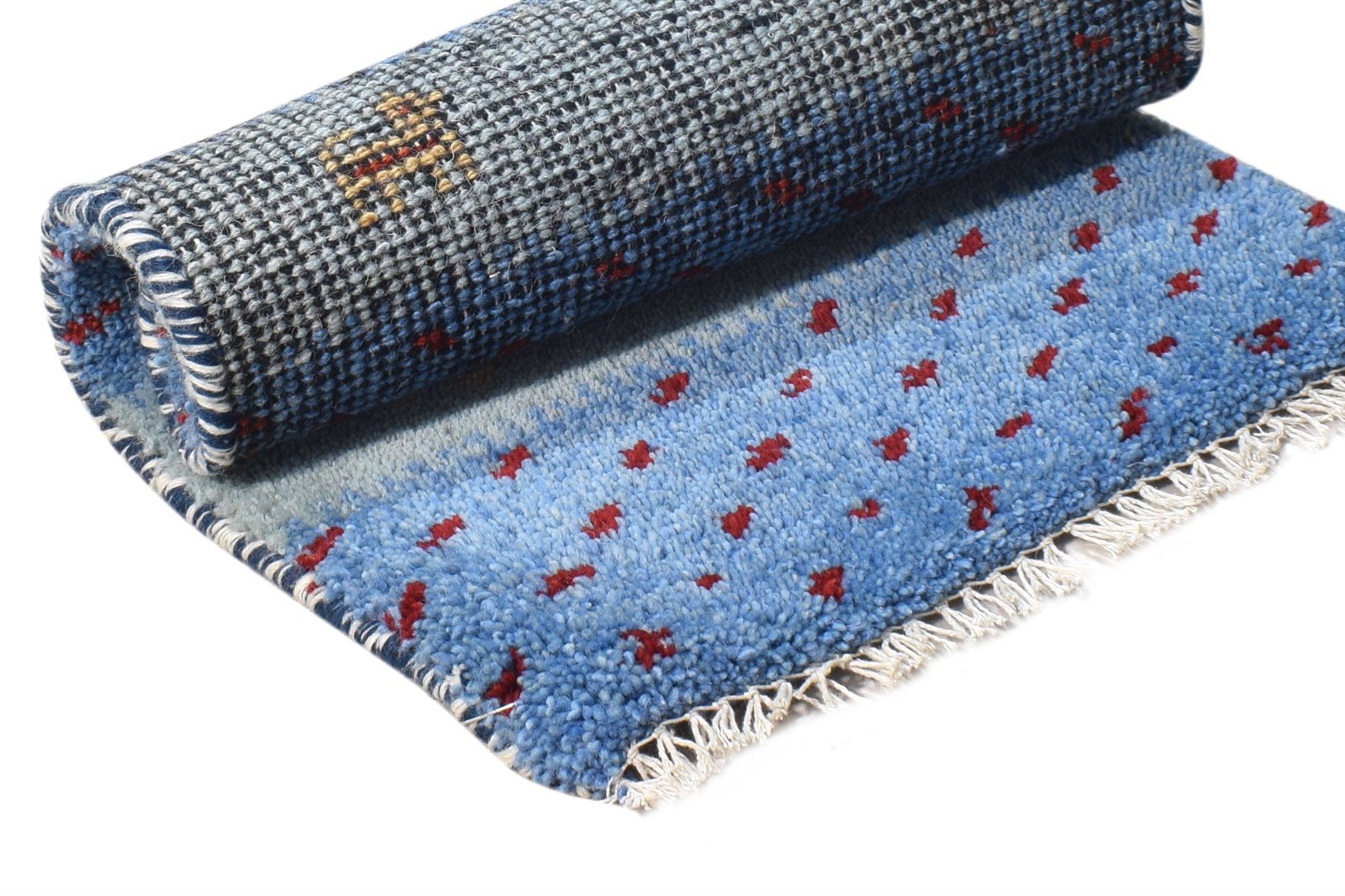 1' X 2' Rug Wool Blue Modern Hand Knotted American Tribal Small Carpet 7865186386069