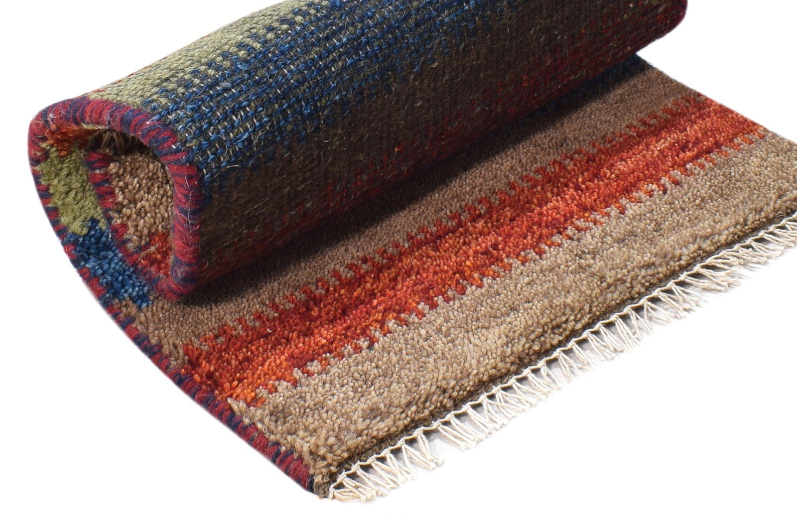 Vinni 1' X 2' Rug Wool Brown Southwestern Hand Knotted Gabbeh Striped 7865083461781