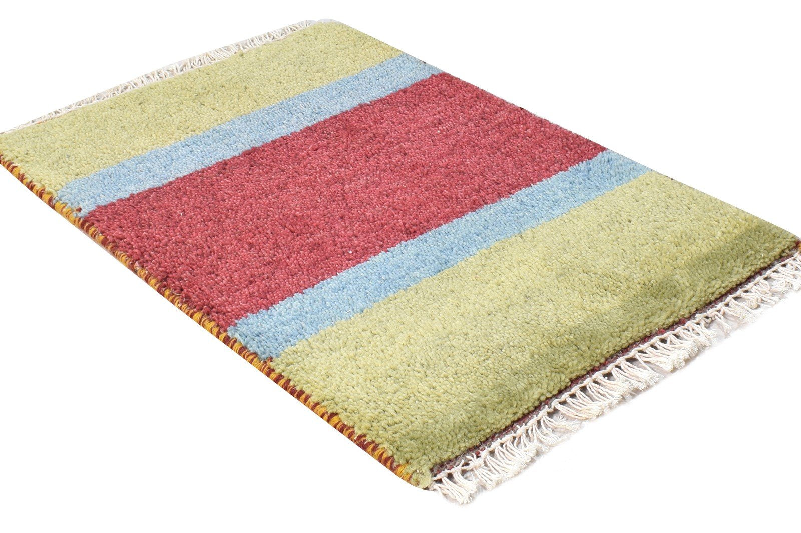 1' X 2' Rug Wool Red Southwestern Hand Knotted Gabbeh Striped Small Carpet 7865059115157