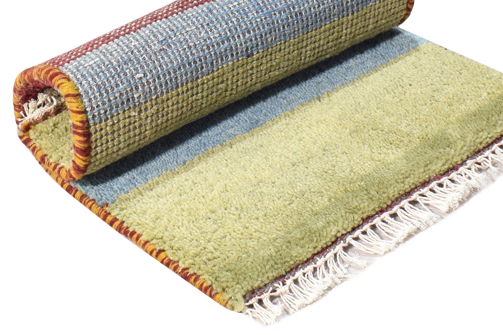 1' X 2' Rug Wool Red Southwestern Hand Knotted Gabbeh Striped Small Carpet 7865059115157