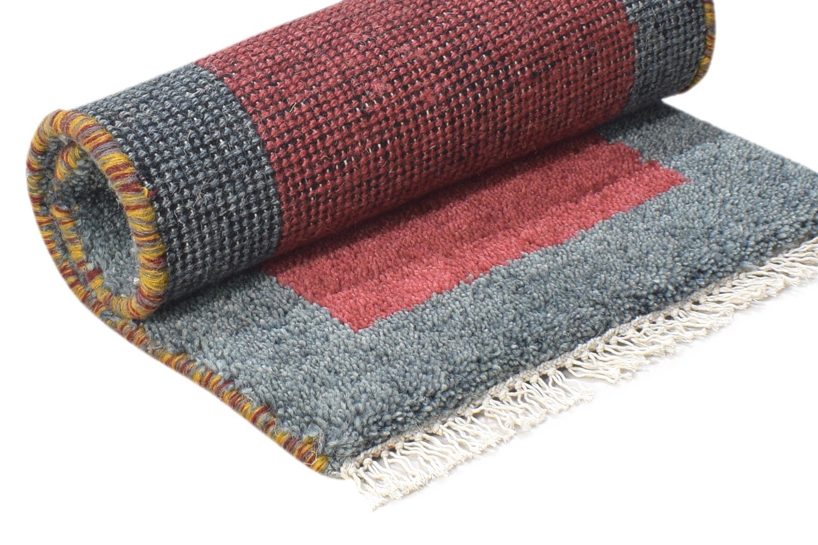 1' X 2' Rug Wool Red Tribal Hand Knotted Gabbeh Southwestern Small Carpet 7864500945045