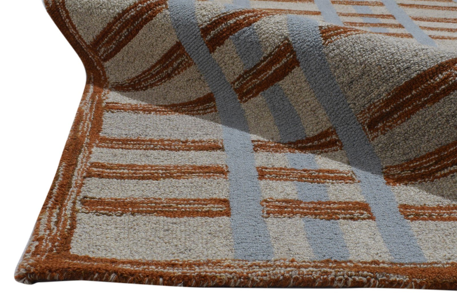 100% Wool Art Silk Beige Rug 5X8 Modern Hand Tufted Scandinavian Geometric Room Size 7864083349653