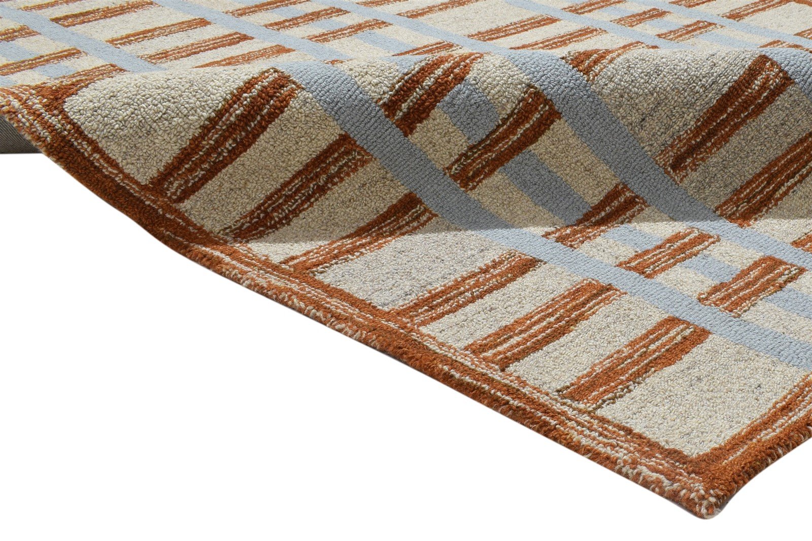 100% Wool Art Silk Beige Rug 5X8 Modern Hand Tufted Scandinavian Geometric Room Size 7864083349653
