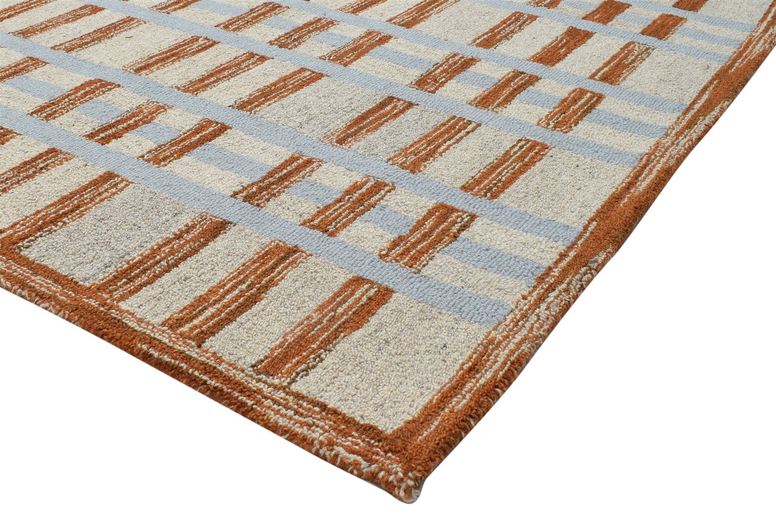 100% Wool Art Silk Beige Rug 5X8 Modern Hand Tufted Scandinavian Geometric Room Size 7864083349653