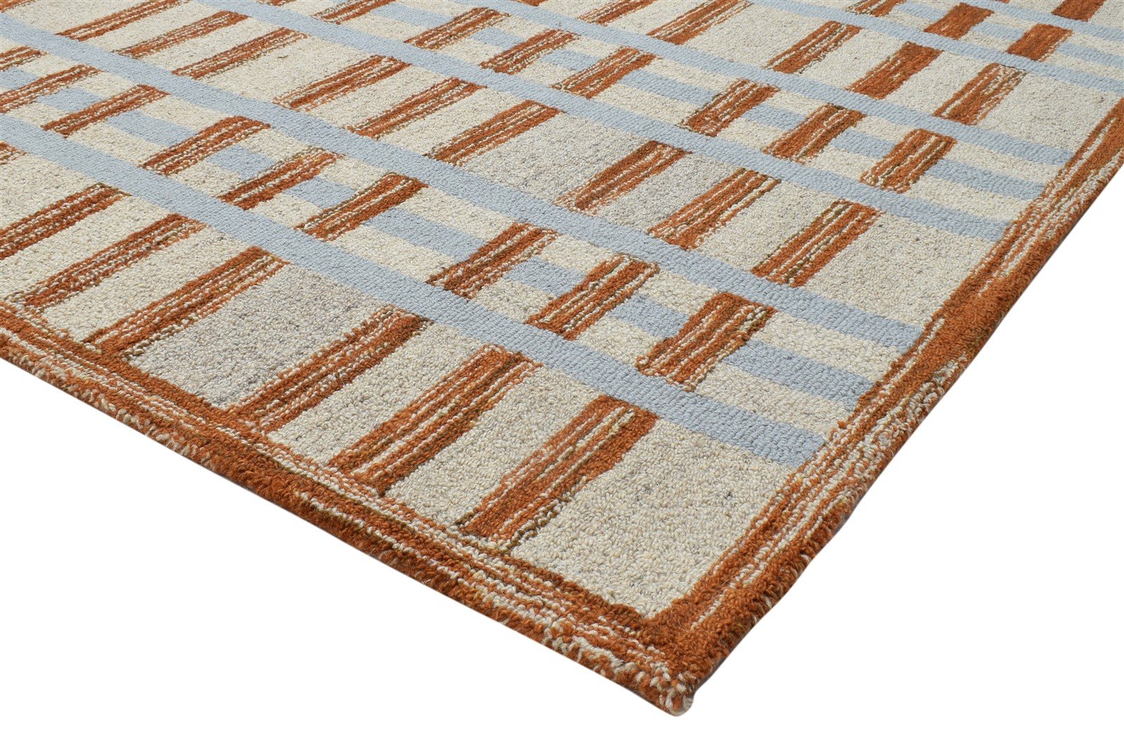 100% Wool Art Silk Beige Rug 5X8 Modern Hand Tufted Scandinavian Geometric Room Size 7864083349653