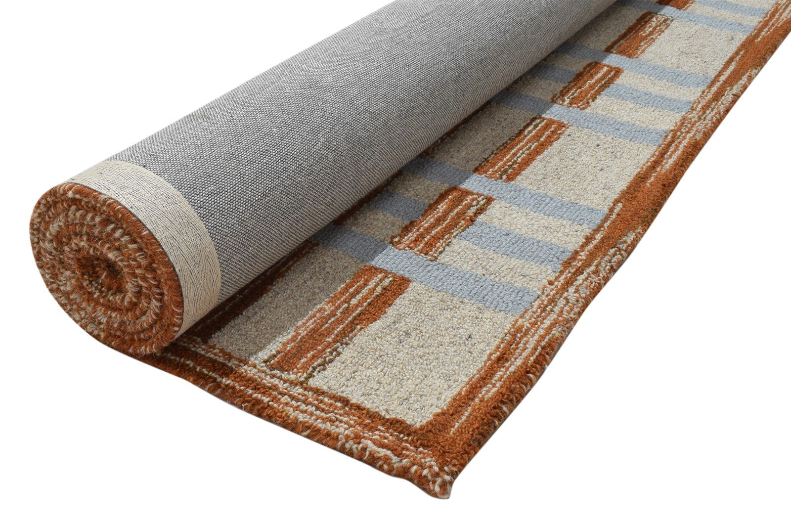 100% Wool Art Silk Beige Rug 5X8 Modern Hand Tufted Scandinavian Geometric Room Size 7864083349653