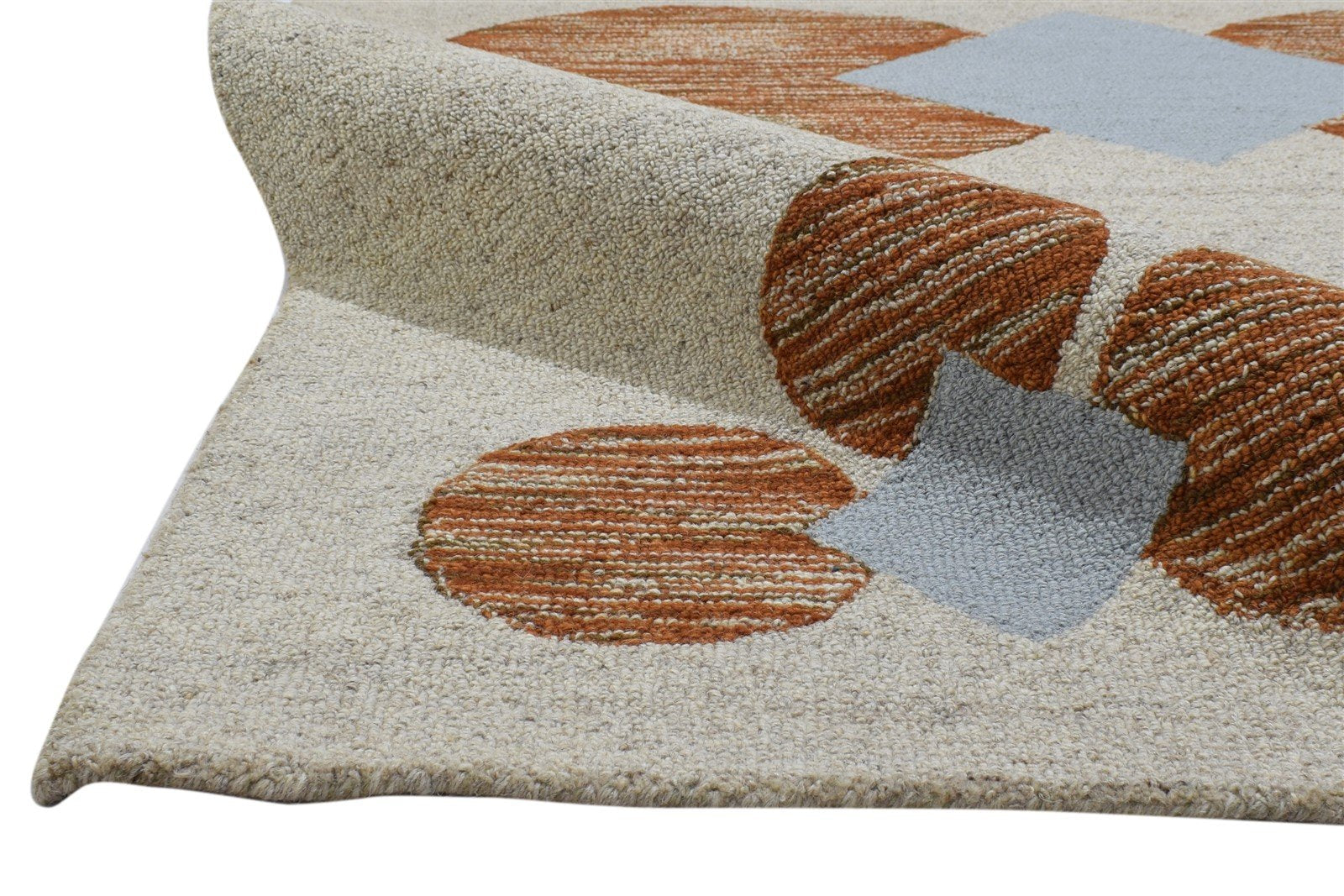 100% Wool / Art Silk Cream Rug 5X8 Modern Hand Tufted Scandinavian Circles Room Size 7864084856981