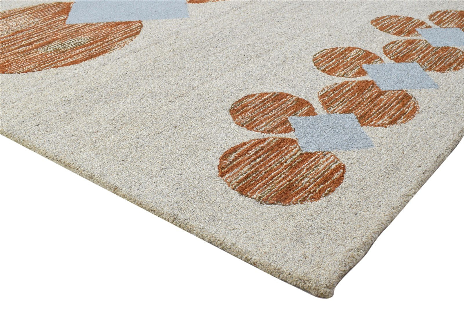100% Wool / Art Silk Cream Rug 5X8 Modern Hand Tufted Scandinavian Circles Room Size 7864084856981