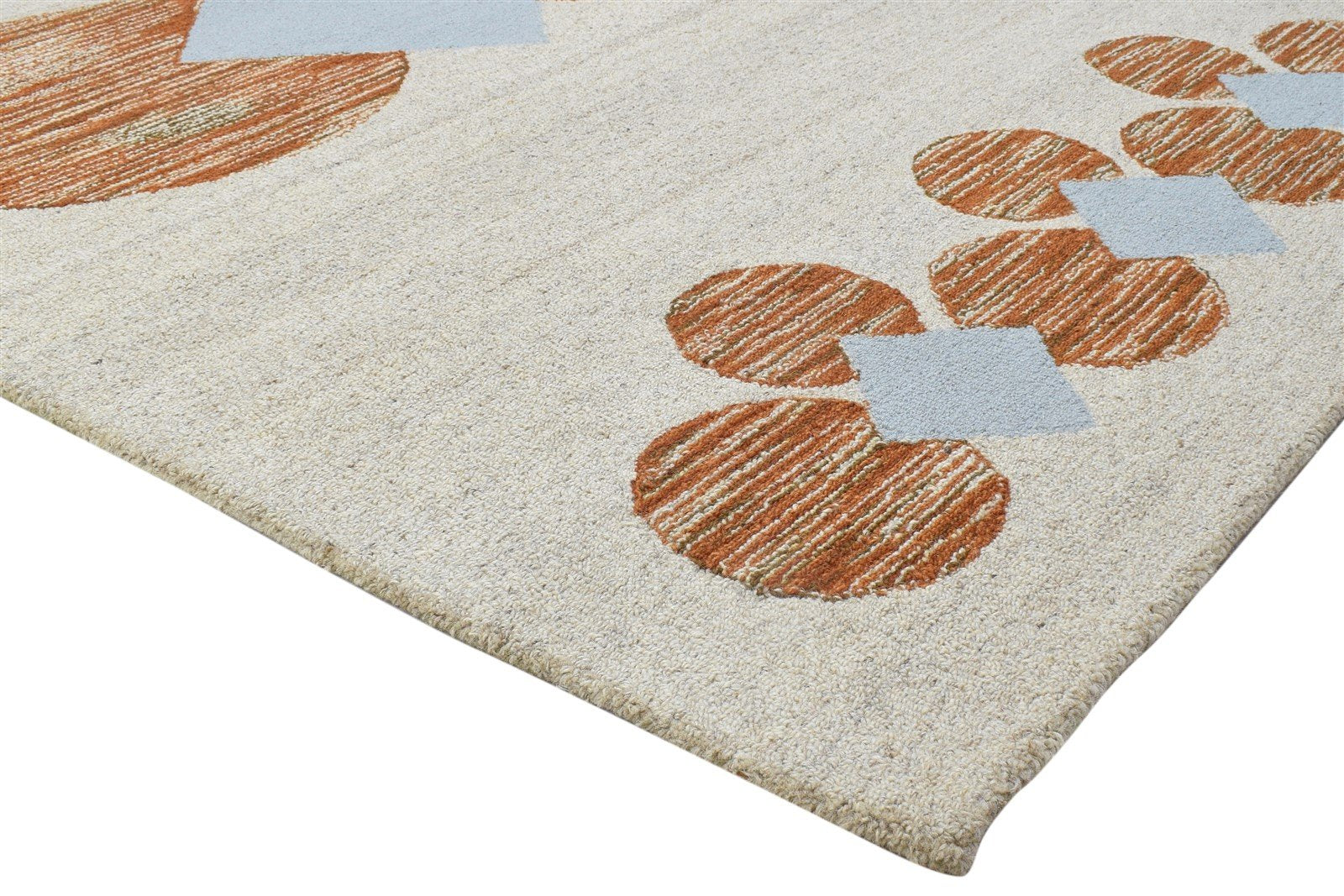 100% Wool / Art Silk Cream Rug 5X8 Modern Hand Tufted Scandinavian Circles Room Size 7864084856981