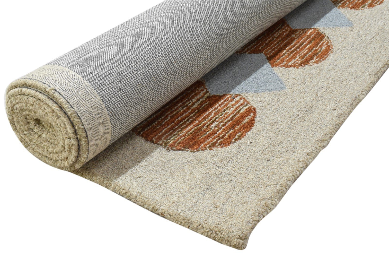 100% Wool / Art Silk Cream Rug 5X8 Modern Hand Tufted Scandinavian Circles Room Size 7864084856981