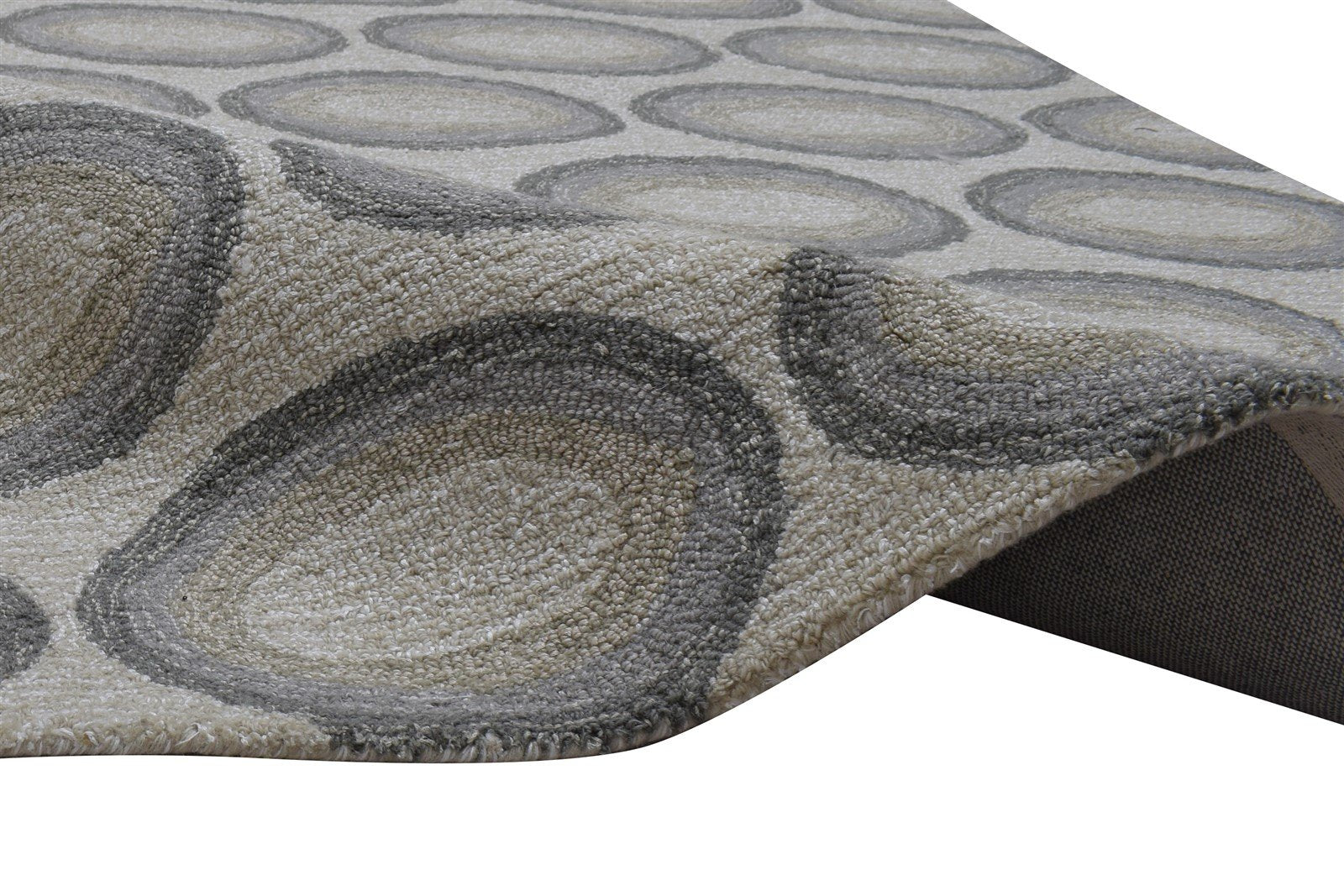 100% Wool / Art Silk Grey Rug 5X8 Modern Hand Tufted Indian Circles Room Size 7864083906709