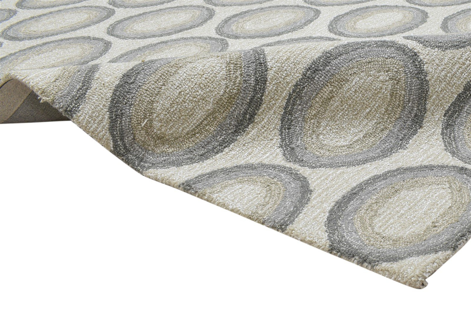 100% Wool / Art Silk Grey Rug 5X8 Modern Hand Tufted Indian Circles Room Size 7864083906709