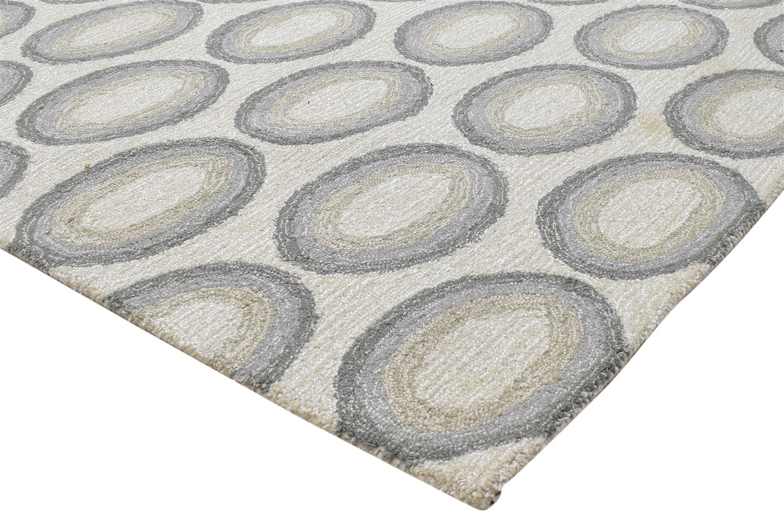100% Wool / Art Silk Grey Rug 5X8 Modern Hand Tufted Indian Circles Room Size 7864083906709