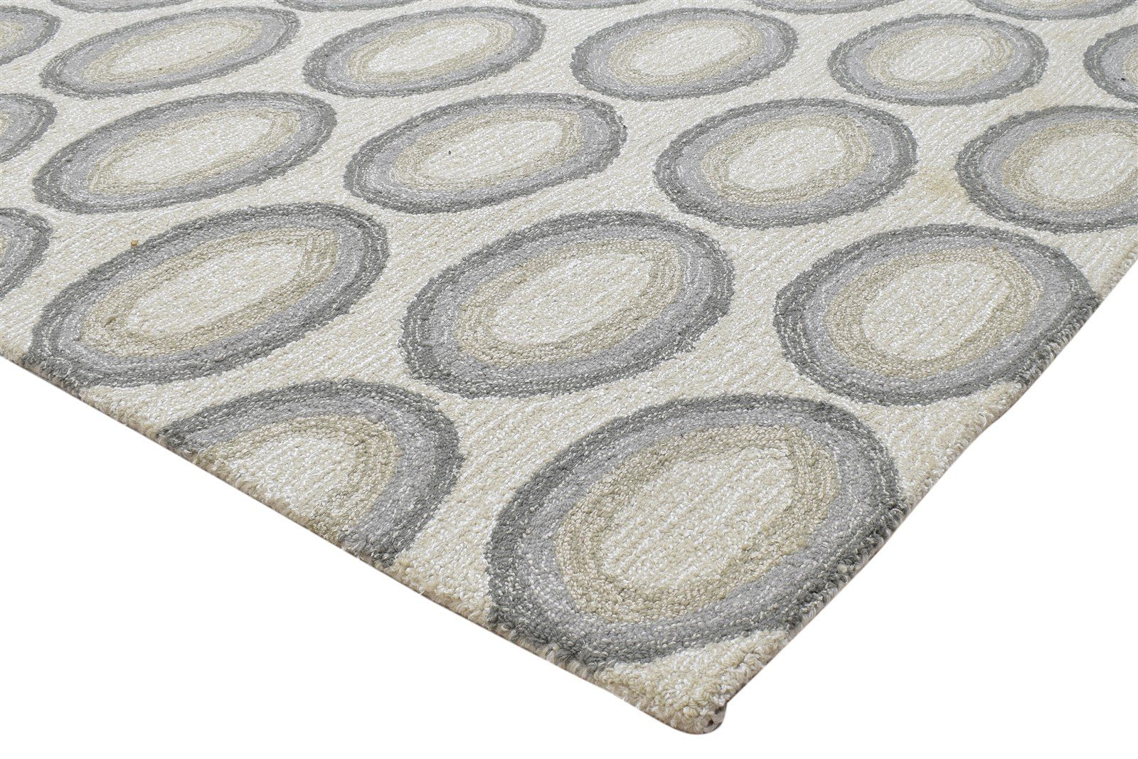 100% Wool / Art Silk Grey Rug 5X8 Modern Hand Tufted Indian Circles Room Size 7864083906709