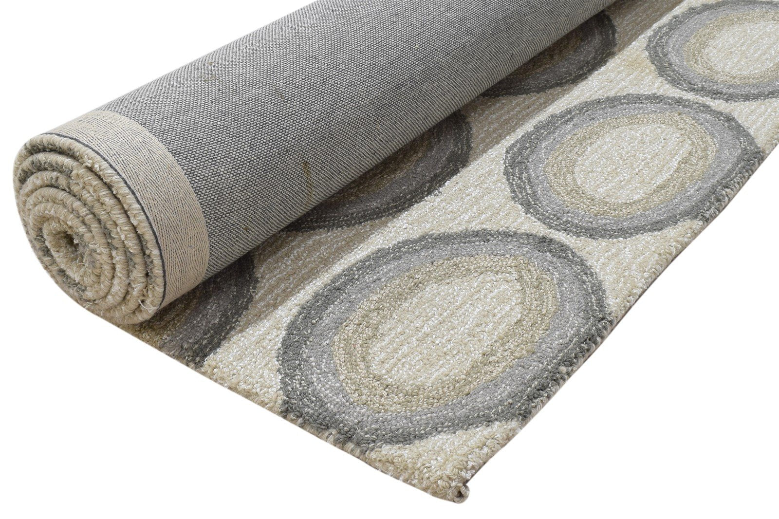 100% Wool / Art Silk Grey Rug 5X8 Modern Hand Tufted Indian Circles Room Size 7864083906709