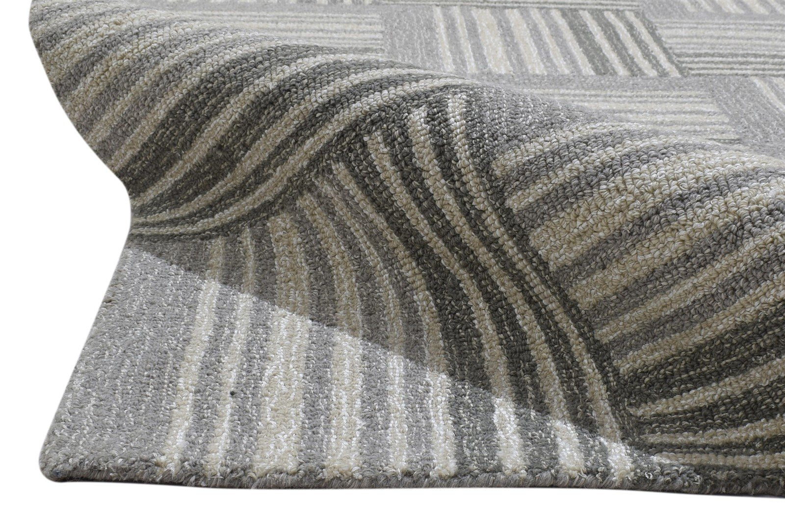 100% Wool Art Silk Grey Rug 5X8 Modern Hand Tufted Scandinavian Geometric Room Size 7864084136085