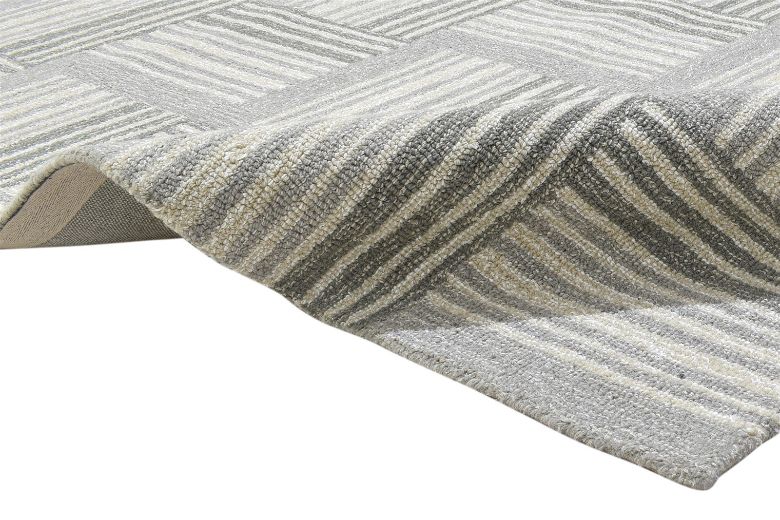 100% Wool Art Silk Grey Rug 5X8 Modern Hand Tufted Scandinavian Geometric Room Size 7864084136085