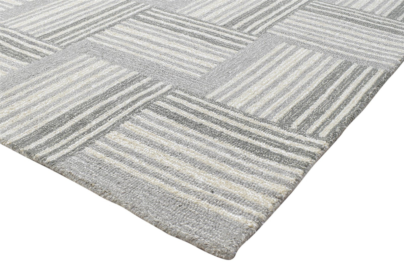 100% Wool Art Silk Grey Rug 5X8 Modern Hand Tufted Scandinavian Geometric Room Size 7864084136085