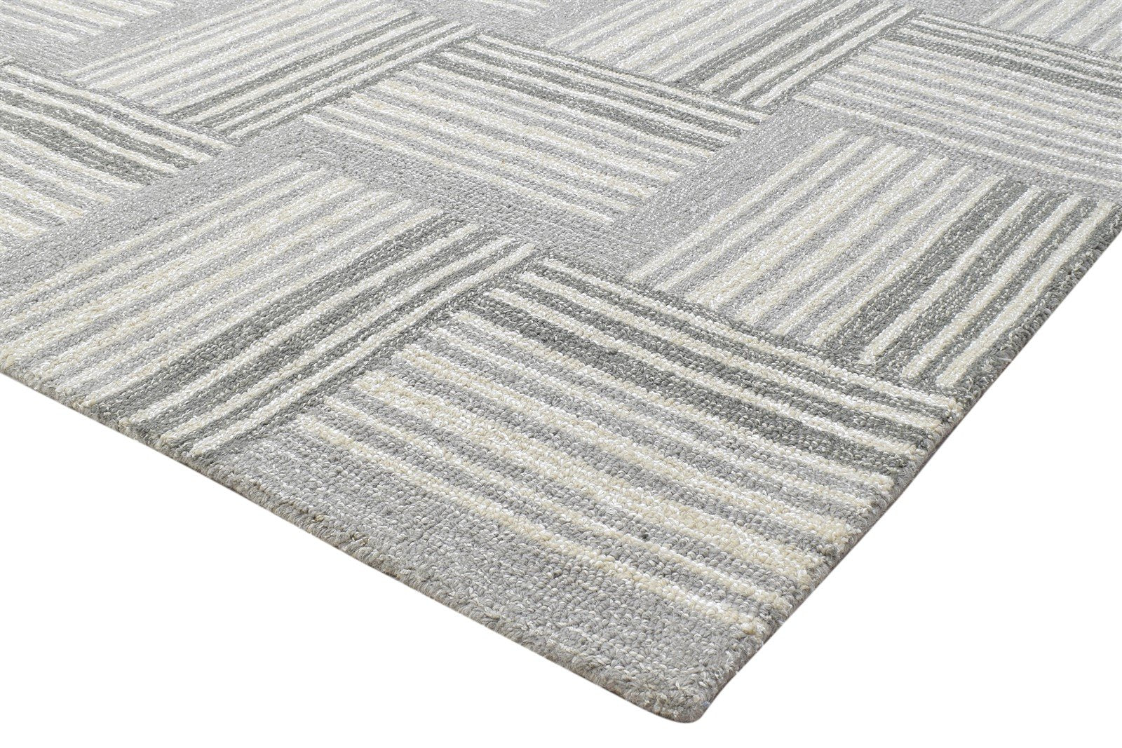 100% Wool Art Silk Grey Rug 5X8 Modern Hand Tufted Scandinavian Geometric Room Size 7864084136085