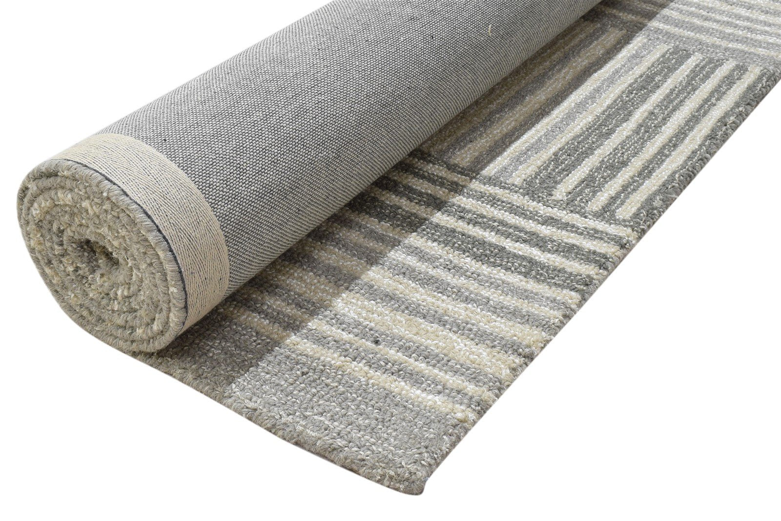 100% Wool Art Silk Grey Rug 5X8 Modern Hand Tufted Scandinavian Geometric Room Size 7864084136085