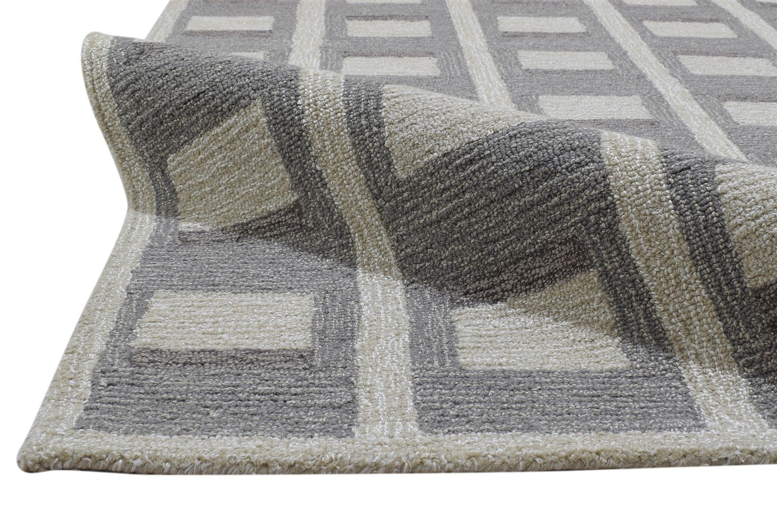 100% Wool / Art Silk Grey Rug 5X8 Modern Hand Tufted Scandinavian Grid Room Size 7864084430997