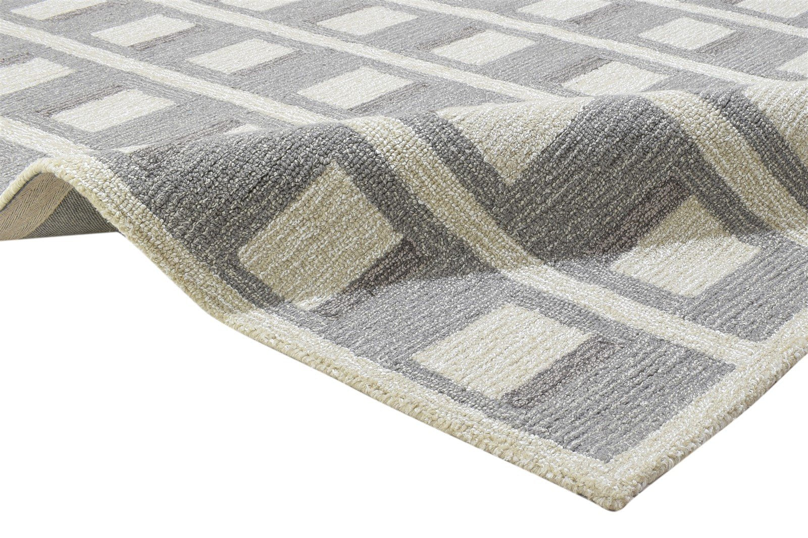 100% Wool / Art Silk Grey Rug 5X8 Modern Hand Tufted Scandinavian Grid Room Size 7864084430997