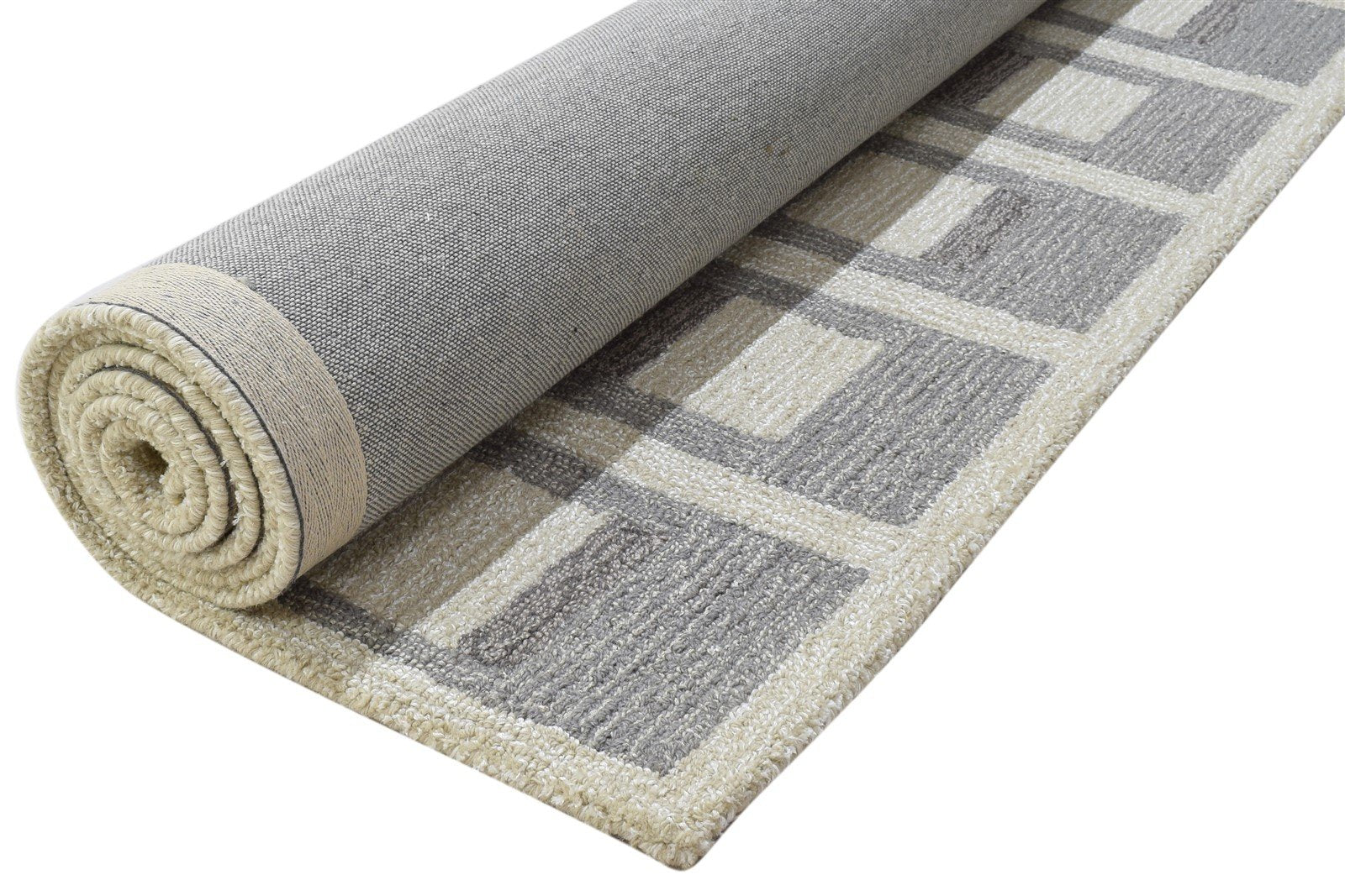 100% Wool / Art Silk Grey Rug 5X8 Modern Hand Tufted Scandinavian Grid Room Size 7864084430997