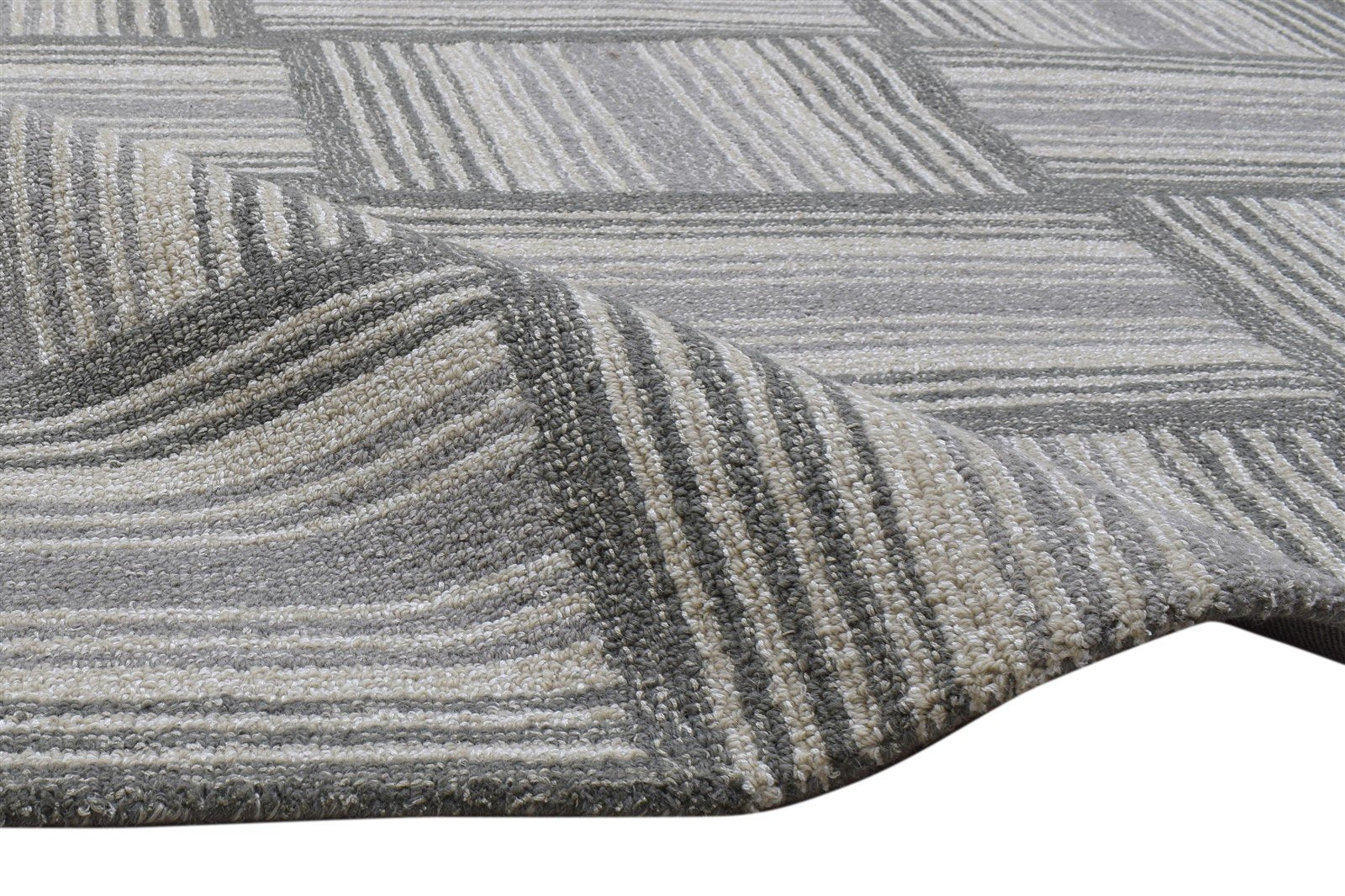 100% Wool / Art Silk Grey Rug 5X8 Modern Hand Tufted Scandinavian Plaids Room Size 7864084758677