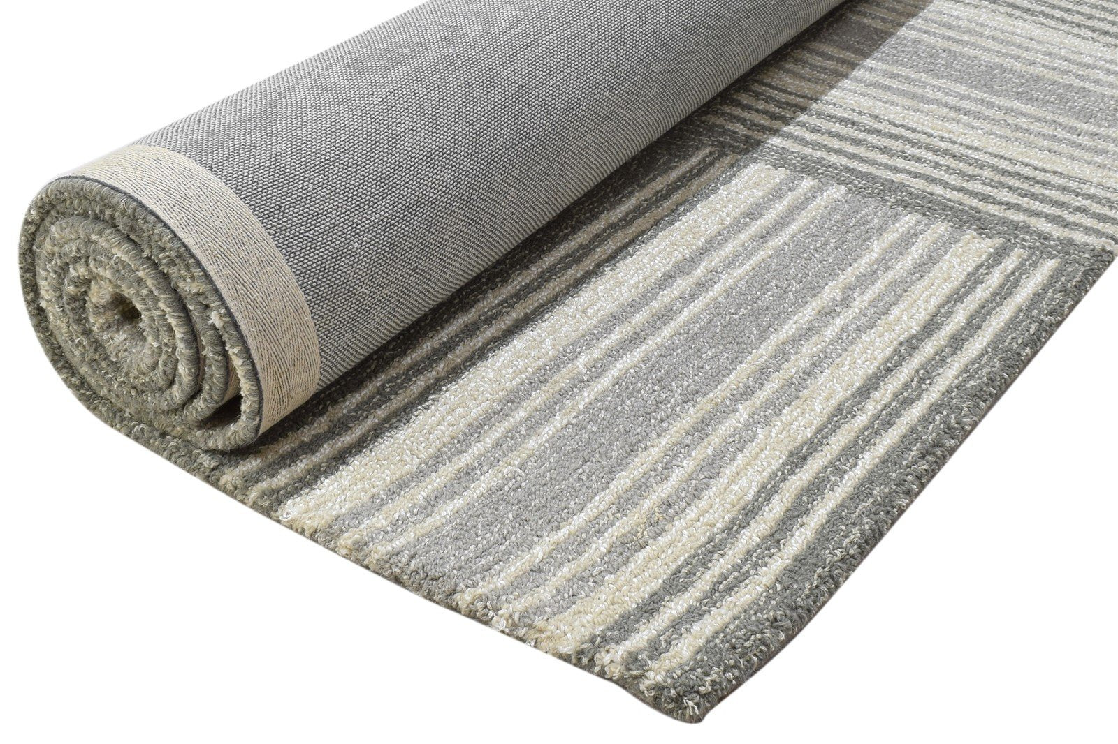 100% Wool / Art Silk Grey Rug 5X8 Modern Hand Tufted Scandinavian Plaids Room Size 7864084758677