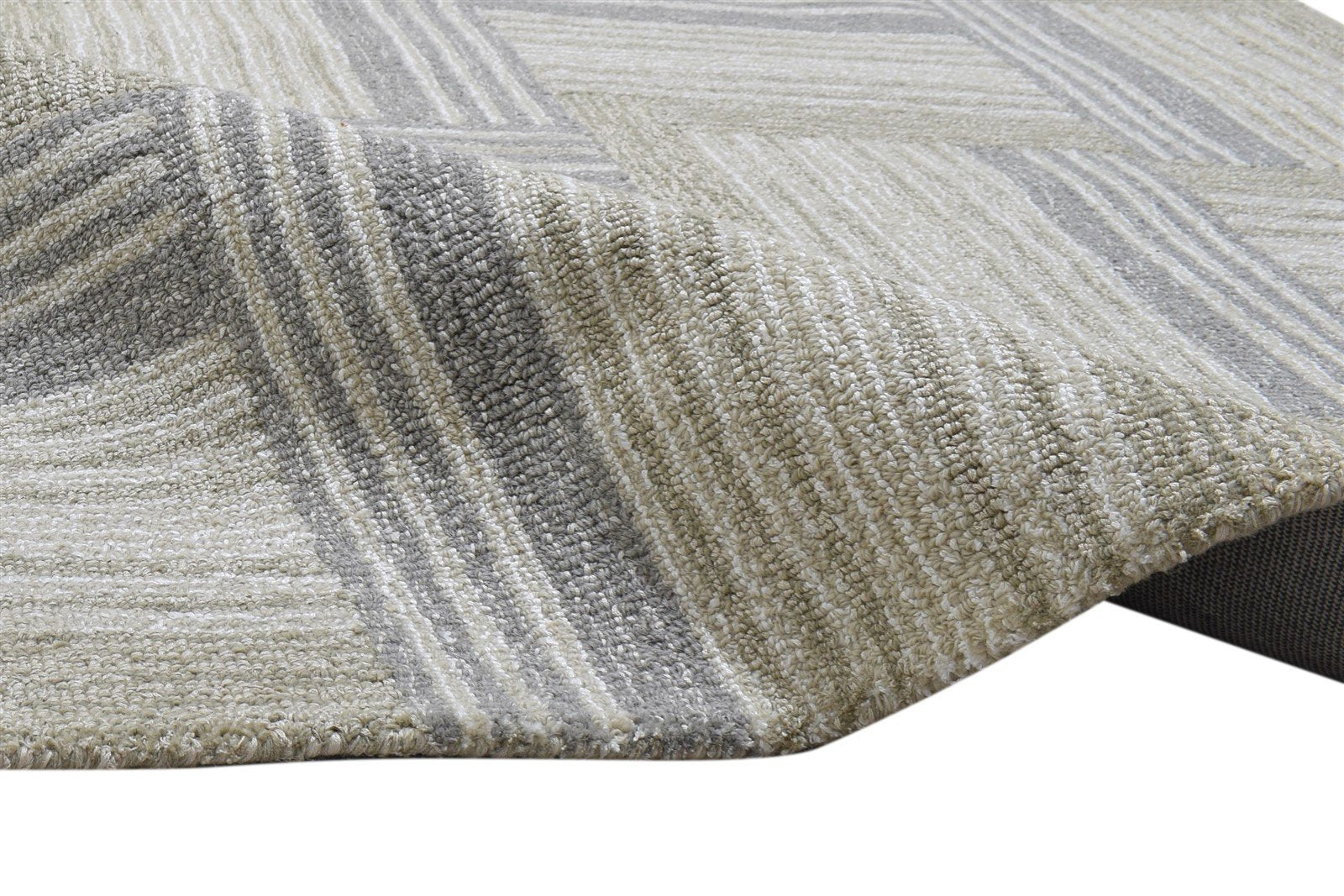 100% Wool / Art Silk Grey Rug 5X8 Modern Hand Tufted Scandinavian Plaids Room Size 7864085446805