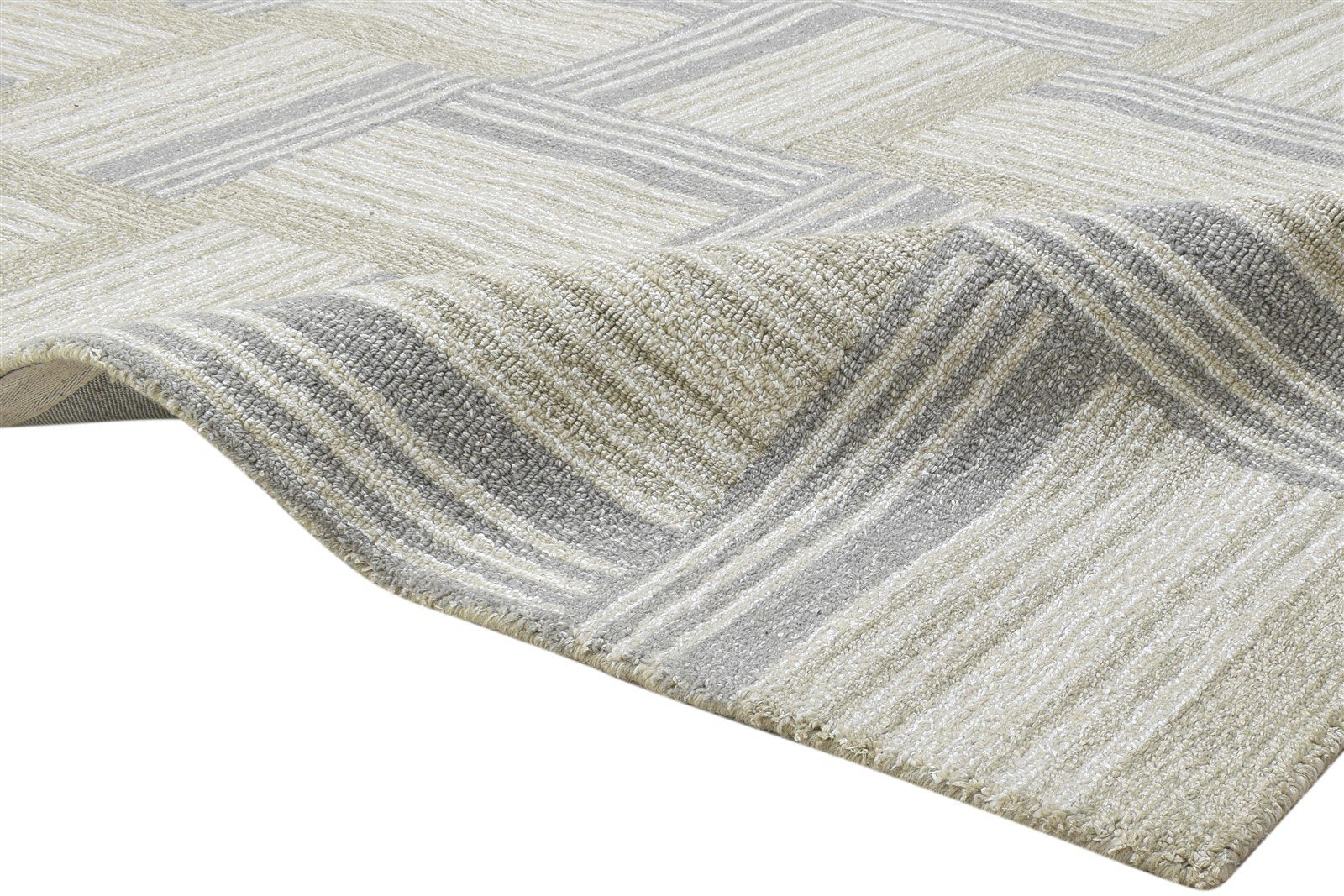 100% Wool / Art Silk Grey Rug 5X8 Modern Hand Tufted Scandinavian Plaids Room Size 7864085446805