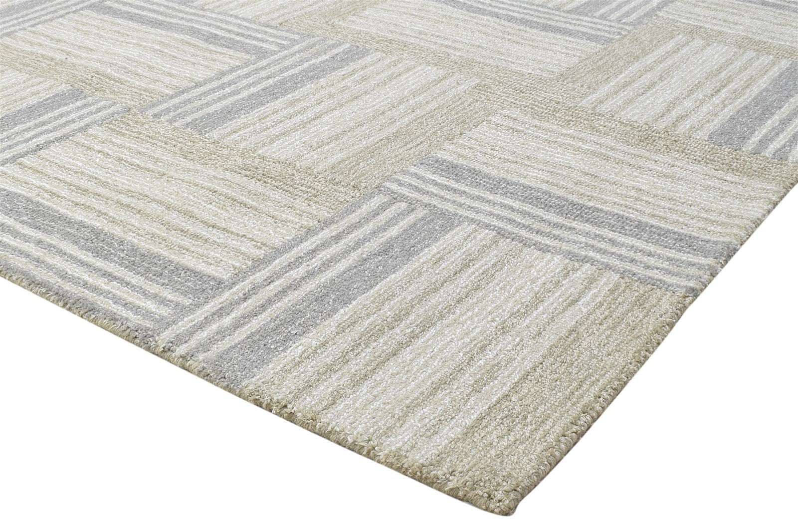 100% Wool / Art Silk Grey Rug 5X8 Modern Hand Tufted Scandinavian Plaids Room Size 7864085446805