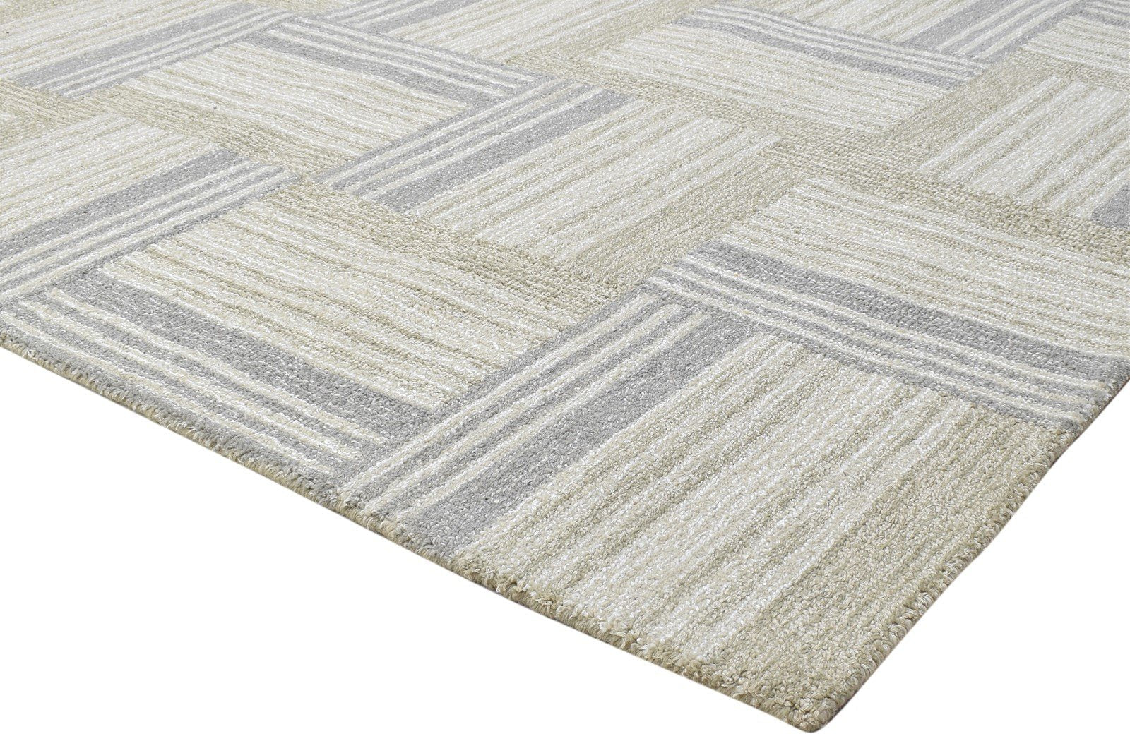 100% Wool / Art Silk Grey Rug 5X8 Modern Hand Tufted Scandinavian Plaids Room Size 7864085446805