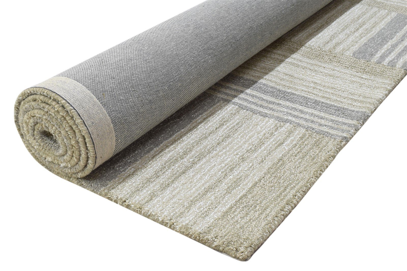 100% Wool / Art Silk Grey Rug 5X8 Modern Hand Tufted Scandinavian Plaids Room Size 7864085446805