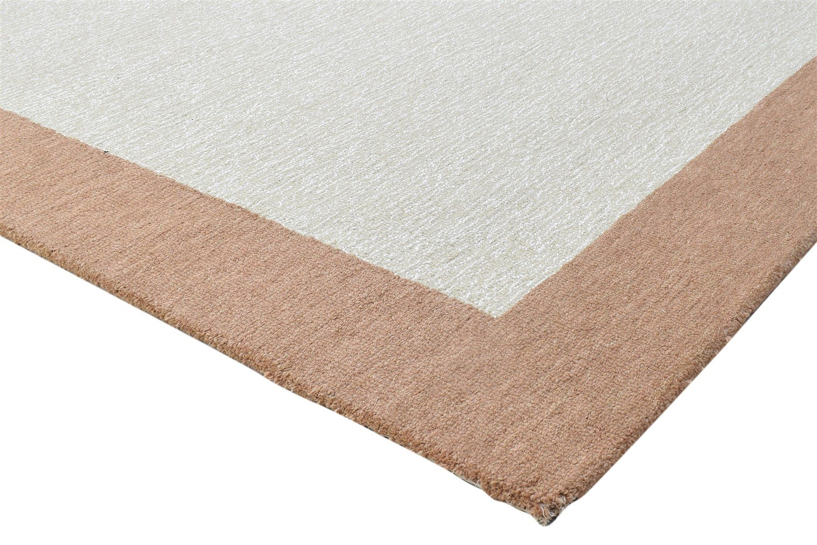 100% Wool / Art Silk Ivory Rug 5X8 Modern Hand Tufted Bordered Room Size Rug 7864084627605