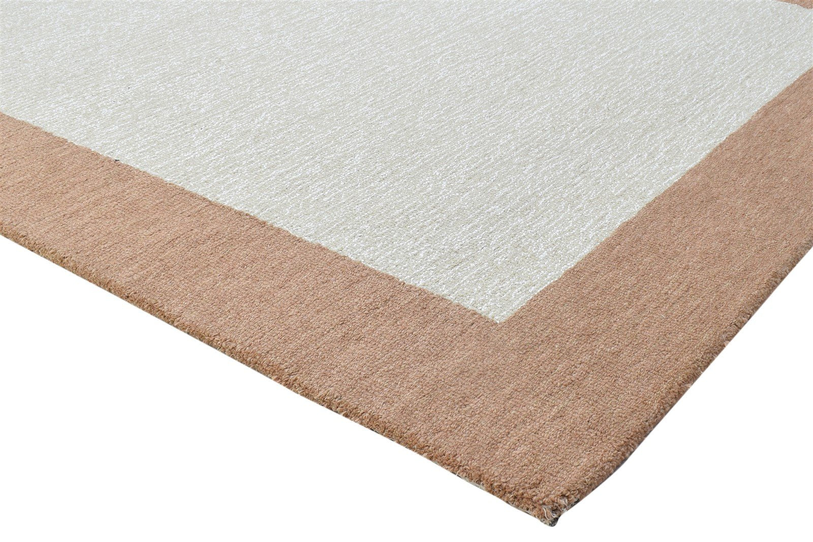 100% Wool / Art Silk Ivory Rug 5X8 Modern Hand Tufted Bordered Room Size Rug 7864084627605