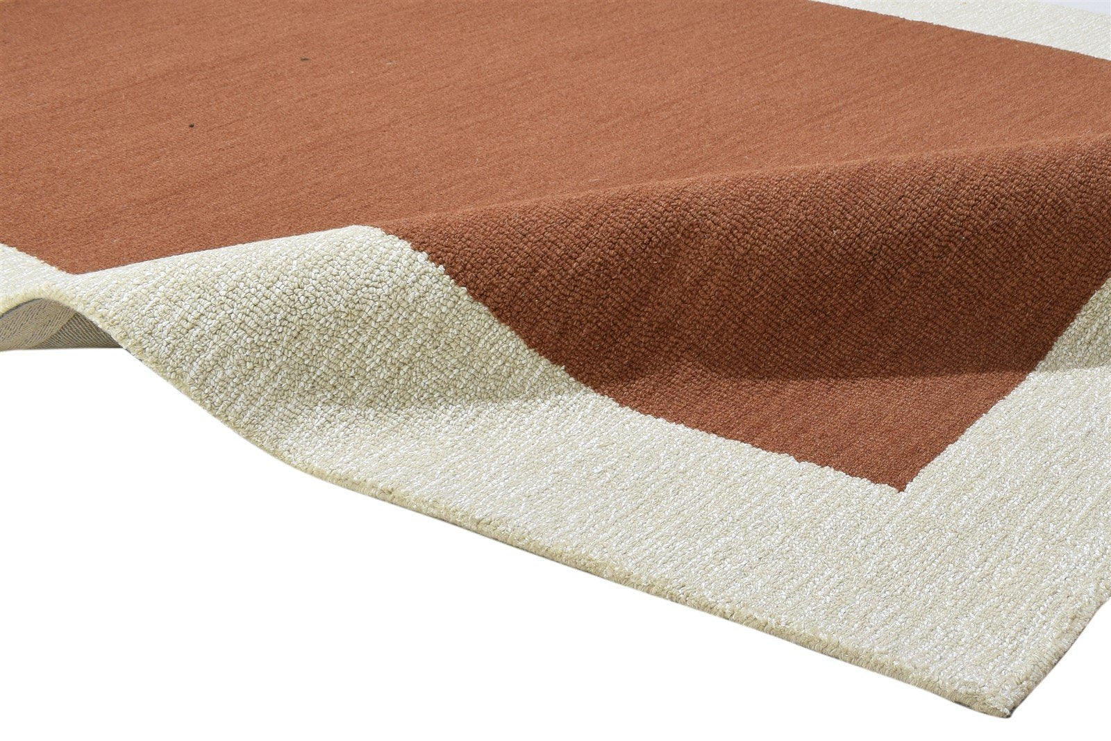 100% Wool / Art Silk Rust Rug 5X8 Modern Hand Tufted Scandinavian Bordered Room Size 7864084660373