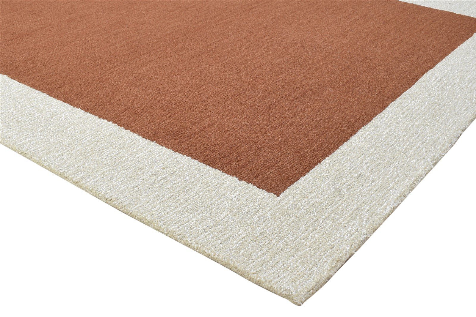 100% Wool / Art Silk Rust Rug 5X8 Modern Hand Tufted Scandinavian Bordered Room Size 7864084660373