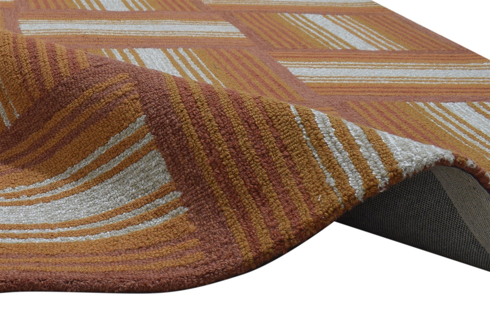 100% Wool Art Silk Rust Rug 5X8 Modern Hand Tufted Scandinavian Geometric Room Size 7864083808405