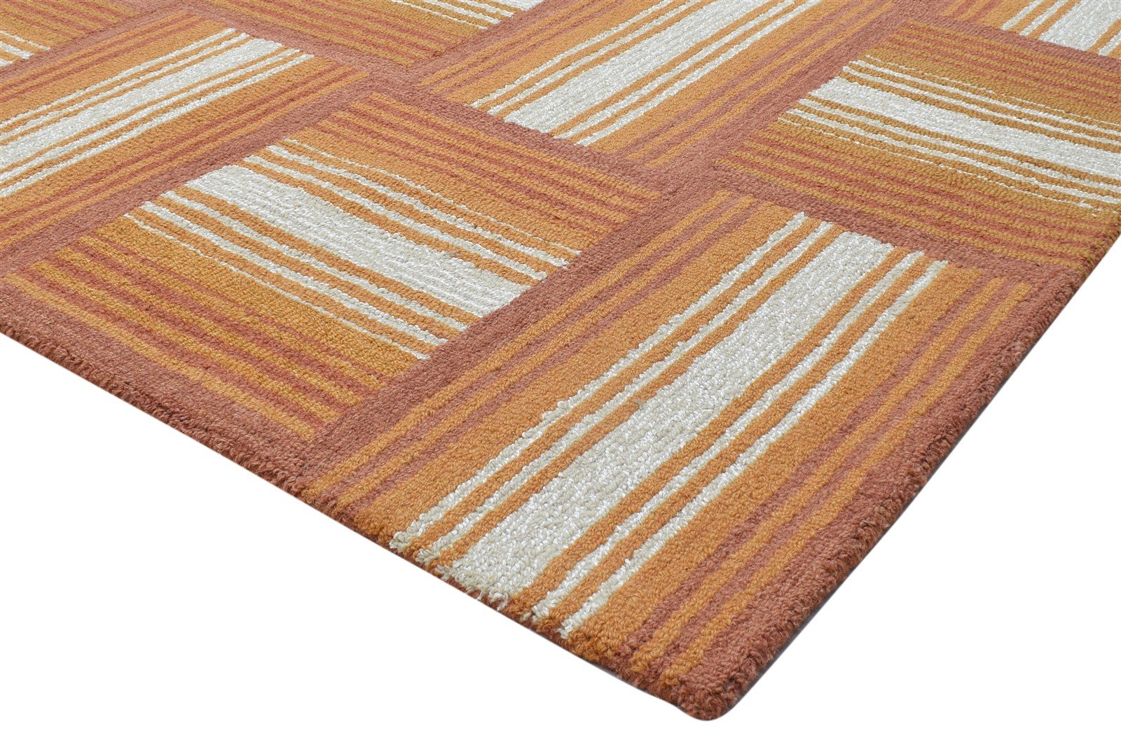 100% Wool Art Silk Rust Rug 5X8 Modern Hand Tufted Scandinavian Geometric Room Size 7864083808405