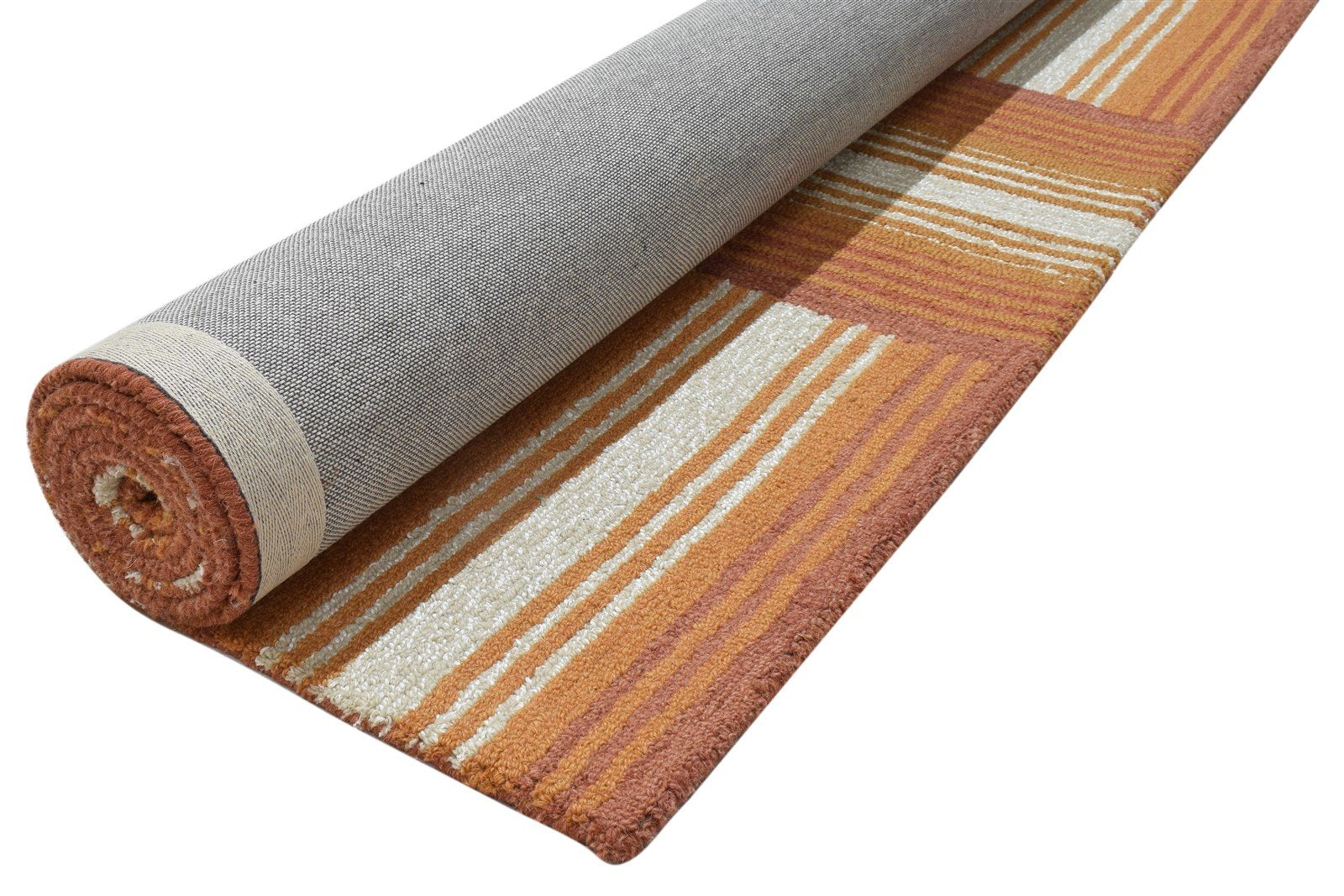 100% Wool Art Silk Rust Rug 5X8 Modern Hand Tufted Scandinavian Geometric Room Size 7864083808405