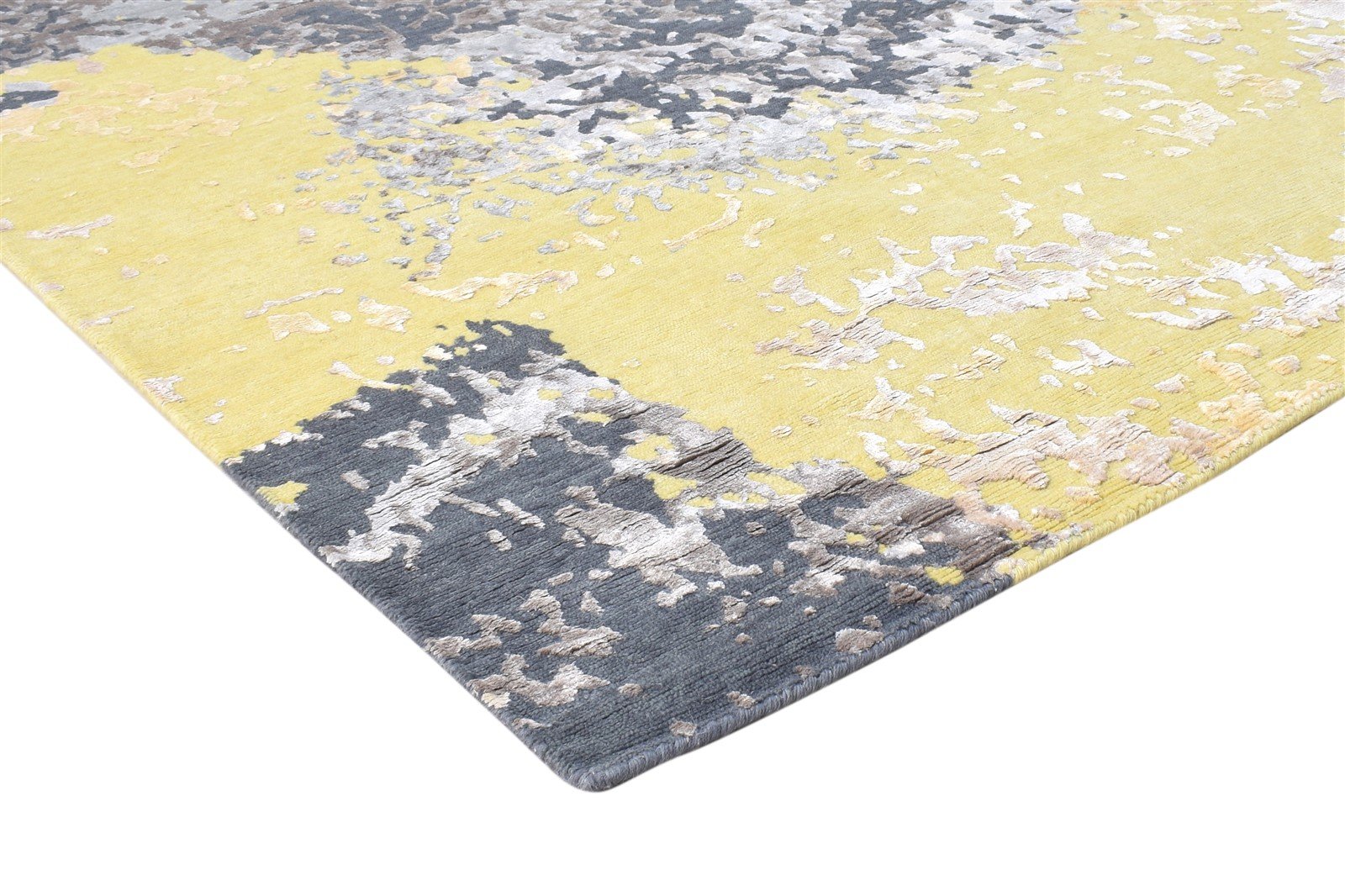 100% Wool / Art Silk Yellow Rug 8X10 Modern Hand Knotted Indian Abstract Large 7864363417749