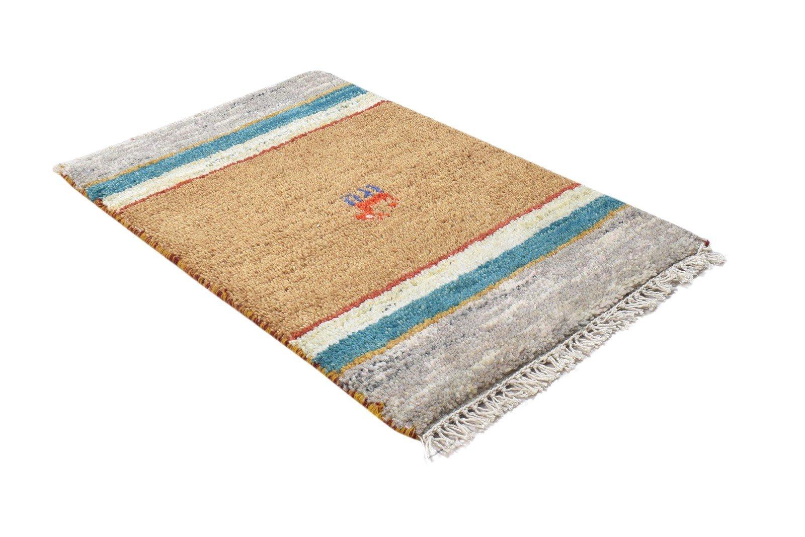 100% Wool Beige Rug 1X2 Persian Hand Knotted Gabbeh Southwestern Small Carpet 7864203542677