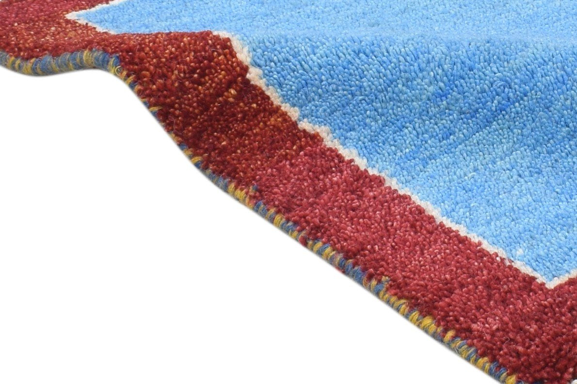 100% Wool Blue Rug 1' X 2' Tribal Hand Knotted Gabbeh Southwestern Small Carpet 7864500420757