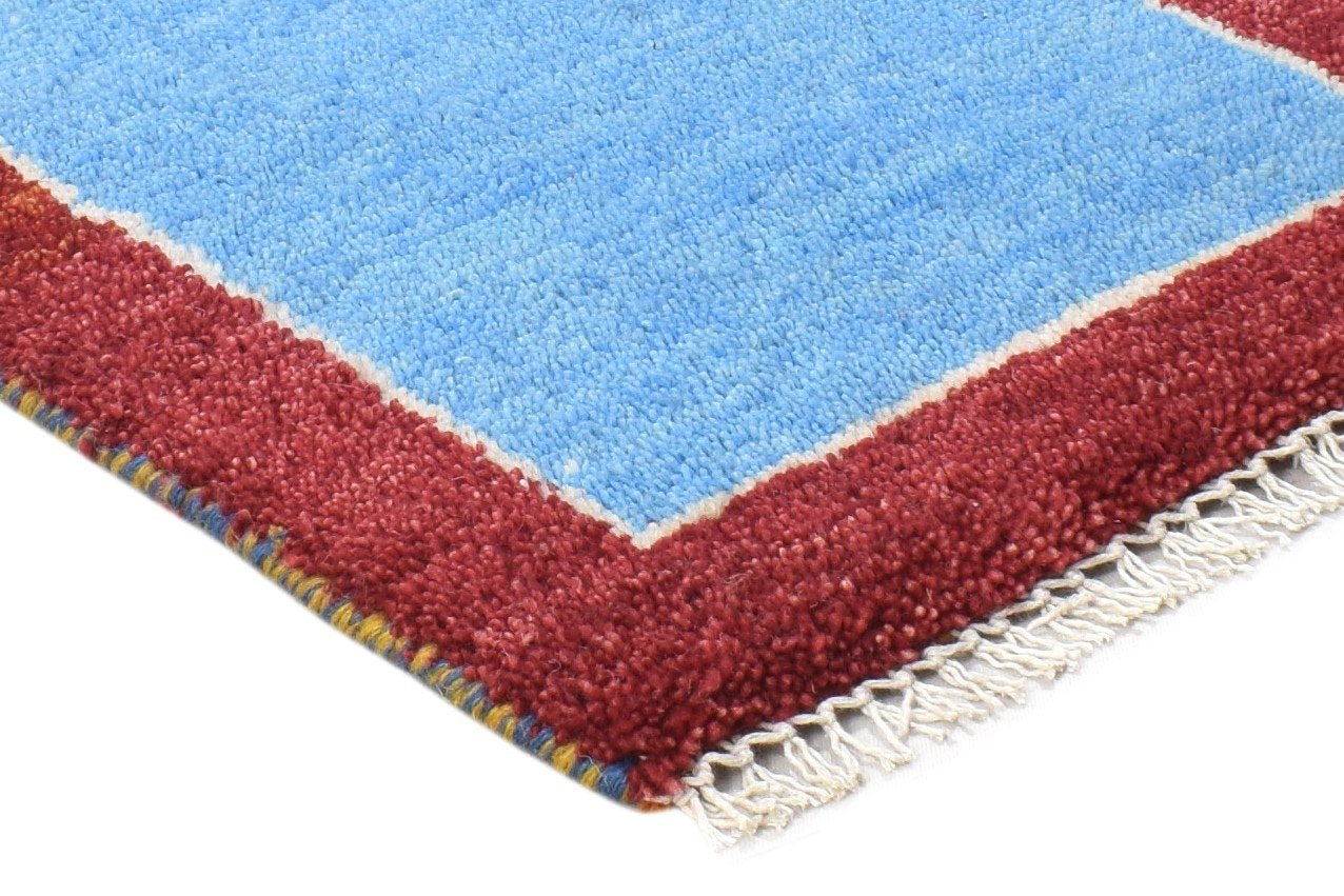 100% Wool Blue Rug 1' X 2' Tribal Hand Knotted Gabbeh Southwestern Small Carpet 7864500420757