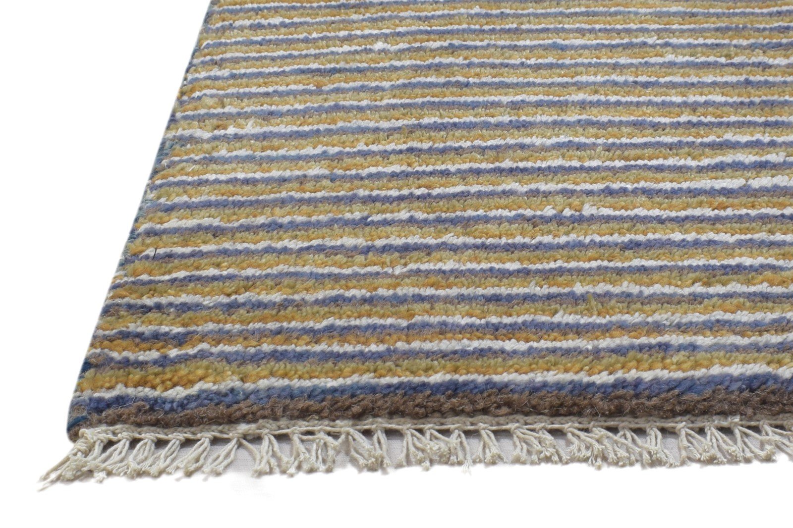 100% Wool Brown Rug 1' X 2' Persian Hand Knotted Gabbeh Striped Small Carpet 7864210784405