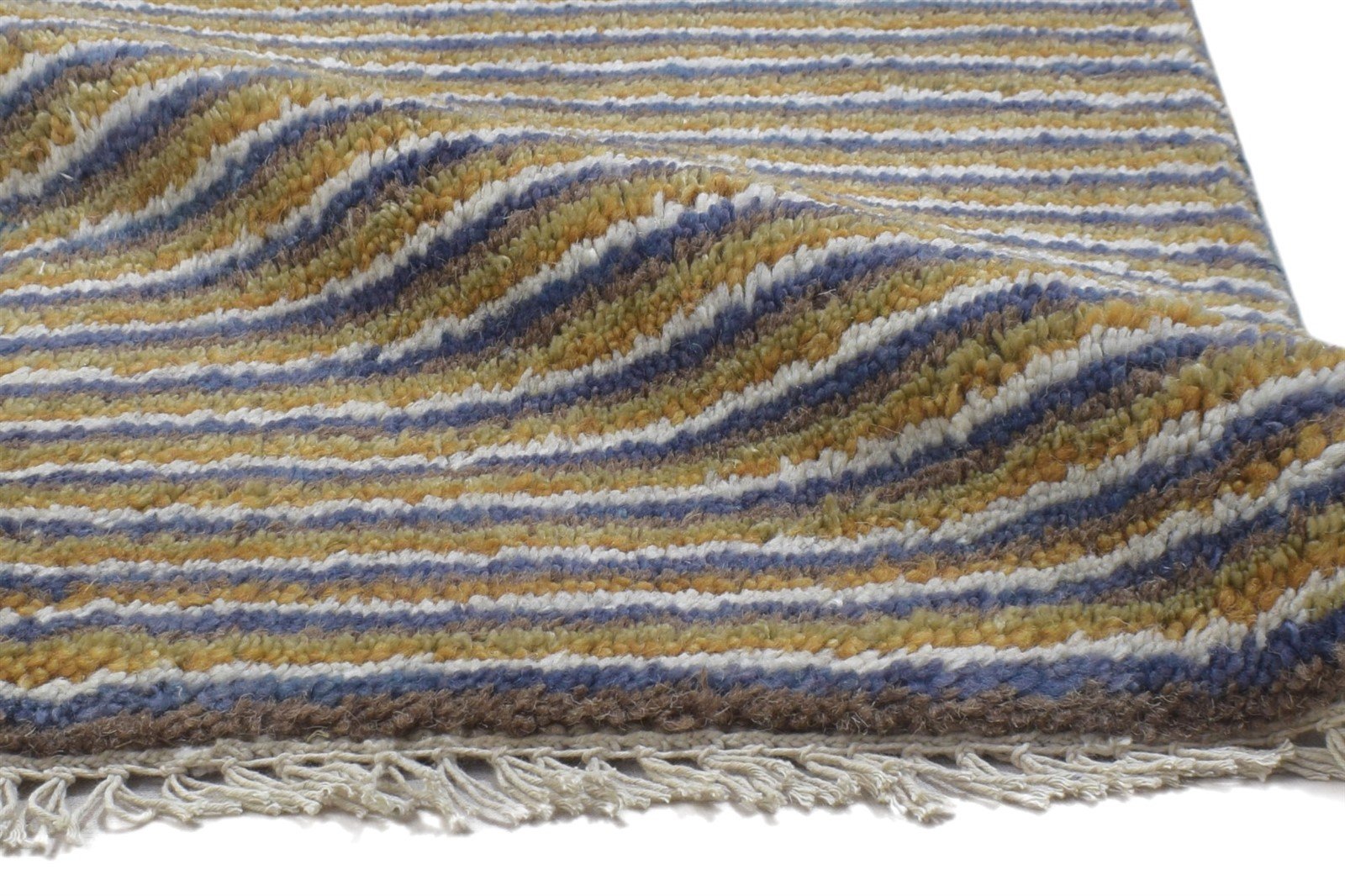 100% Wool Brown Rug 1' X 2' Persian Hand Knotted Gabbeh Striped Small Carpet 7864210784405